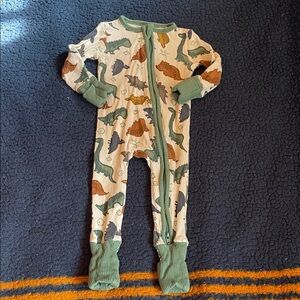 Angel Dear Dinosaur Print Footie Pajama - Green, Brown, Cream